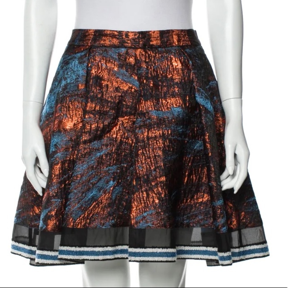 Ostwald Helgason copper short Symmetric‎ Drape Skirt galaxy jacquard pleated